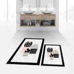 Viyana Home Dijital Baskılı Kaymaz Taban Yıkanabilir Ikili Banyo Paspas Klozet Takımı, V-Klozet-22-Beyaz, - 40 x 60 cm - 60 x 100 cm