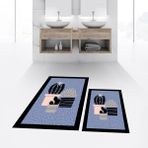 Viyana Home Dijital Baskılı Kaymaz Taban Yıkanabilir Ikili Banyo Paspas Klozet Takımı, V-Klozet-22-Mavi, - Renkli
