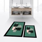 Viyana Home Dijital Baskılı Kaymaz Taban Yıkanabilir Ikili Banyo Paspas Klozet Takımı, V-Klozet-22-Yeşil, - Renkli
