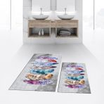 Viyana Home Dijital Baskılı Kaymaz Taban Yıkanabilir Ikili Banyo Paspas Klozet Takımı, V-Klozet-25-Gri, - Renkli