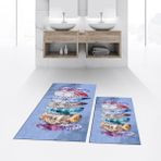 Viyana Home Dijital Baskılı Kaymaz Taban Yıkanabilir Ikili Banyo Paspas Klozet Takımı, V-Klozet-25-Mavi, - Renkli