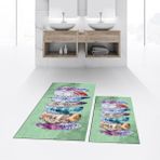 Viyana Home Dijital Baskılı Kaymaz Taban Yıkanabilir Ikili Banyo Paspas Klozet Takımı, V-Klozet-25-Yeşil, - Renkli