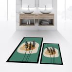 Viyana Home Dijital Baskılı Kaymaz Taban Yıkanabilir Ikili Banyo Paspas Klozet Takımı, V-Klozet-28-Yeşil, - Renkli
