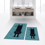 Viyana Home Dijital Baskılı Kaymaz Taban Yıkanabilir Ikili Banyo Paspas Klozet Takımı, V-Klozet-39-Mavi, - 40 x 60 cm - 60 x 100 cm