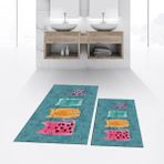 Viyana Home Dijital Baskılı Kaymaz Taban Yıkanabilir Ikili Banyo Paspas Klozet Takımı, V-Klozet-41-Mavi, - Renkli
