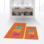 Viyana Home Dijital Baskılı Kaymaz Taban Yıkanabilir Ikili Banyo Paspas Klozet Takımı, V-Klozet-41-Turuncu, - Renkli