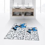 Viyana Home Dijital Baskılı Kaymaz Taban Yıkanabilir Ikili Banyo Paspas Klozet Takımı, V-Klozet-45-Mavi, - Renkli