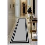 Viyana Home Dijital Baskılı Kaymaz Taban Yıkanabilir Modern Salon Halısı Koridor Halısı Yolluk VHU-HT-527 - 60 x 100 cm - Gri - Siyah