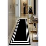 Viyana Home Dijital Baskılı Kaymaz Taban Yıkanabilir Modern Salon Halısı Koridor Halısı Yolluk VHU-HT-531 - 100 x 150 cm - Siyah - Beyaz