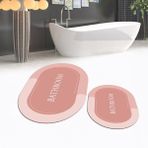 Viyana Home Dijital Baskılı Kaymaz Taban Yıkanabilir Oval Ikili Banyo Paspas Klozet Takımı, V-O-Klozet-02-Pembe, - 40 x 60 cm - 60 x 100 cm