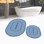 Viyana Home Dijital Baskılı Kaymaz Taban Yıkanabilir Oval Ikili Banyo Paspas Klozet Takımı, V-O-Klozet-04-Mavi, - 40 x 60 cm - 60 x 100 cm