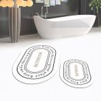 Viyana Home Dijital Baskılı Kaymaz Taban Yıkanabilir Oval Ikili Banyo Paspas Klozet Takımı, V-O-Klozet-05-Beyaz, - 40 x 60 cm - 60 x 100 cm