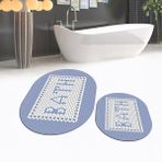 Viyana Home Dijital Baskılı Kaymaz Taban Yıkanabilir Oval Ikili Banyo Paspas Klozet Takımı, V-O-Klozet-07-Mavi, - Renkli