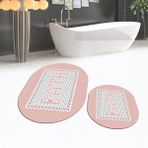 Viyana Home Dijital Baskılı Kaymaz Taban Yıkanabilir Oval Ikili Banyo Paspas Klozet Takımı, V-O-Klozet-07-Pembe, - Renkli