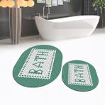 Viyana Home Dijital Baskılı Kaymaz Taban Yıkanabilir Oval Ikili Banyo Paspas Klozet Takımı, V-O-Klozet-07-Yeşil, - 40 x 60 cm - 60 x 100 cm
