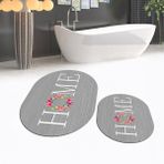 Viyana Home Dijital Baskılı Kaymaz Taban Yıkanabilir Oval Ikili Banyo Paspas Klozet Takımı, V-O-Klozet-12-Gri, - Renkli