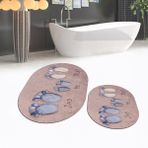 Viyana Home Dijital Baskılı Kaymaz Taban Yıkanabilir Oval Ikili Banyo Paspas Klozet Takımı, V-O-Klozet-16-Mavi, - Renkli