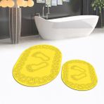 Viyana Home Dijital Baskılı Kaymaz Taban Yıkanabilir Oval Ikili Banyo Paspas Klozet Takımı, V-O-Klozet-18-Sarı, - Renkli