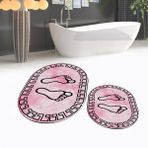 Viyana Home Dijital Baskılı Kaymaz Taban Yıkanabilir Oval Ikili Banyo Paspas Klozet Takımı, V-O-Klozet-19-Pembe, - Renkli