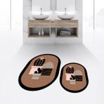 Viyana Home Dijital Baskılı Kaymaz Taban Yıkanabilir Oval Ikili Banyo Paspas Klozet Takımı, V-O-Klozet-22-Kahve, - Renkli