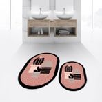 Viyana Home Dijital Baskılı Kaymaz Taban Yıkanabilir Oval Ikili Banyo Paspas Klozet Takımı, V-O-Klozet-22-Pembe, - Renkli