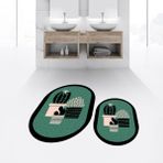 Viyana Home Dijital Baskılı Kaymaz Taban Yıkanabilir Oval Ikili Banyo Paspas Klozet Takımı, V-O-Klozet-22-Yeşil, - Renkli