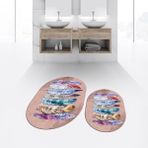 Viyana Home Dijital Baskılı Kaymaz Taban Yıkanabilir Oval Ikili Banyo Paspas Klozet Takımı, V-O-Klozet-25-Kahve, - Renkli