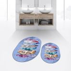 Viyana Home Dijital Baskılı Kaymaz Taban Yıkanabilir Oval Ikili Banyo Paspas Klozet Takımı, V-O-Klozet-25-Mavi, - Renkli