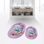 Viyana Home Dijital Baskılı Kaymaz Taban Yıkanabilir Oval Ikili Banyo Paspas Klozet Takımı, V-O-Klozet-25-Pembe, - Renkli