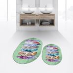 Viyana Home Dijital Baskılı Kaymaz Taban Yıkanabilir Oval Ikili Banyo Paspas Klozet Takımı, V-O-Klozet-25-Yeşil, - Renkli