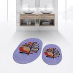 Viyana Home Dijital Baskılı Kaymaz Taban Yıkanabilir Oval Ikili Banyo Paspas Klozet Takımı, V-O-Klozet-27-Mavi, - Renkli