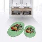 Viyana Home Dijital Baskılı Kaymaz Taban Yıkanabilir Oval Ikili Banyo Paspas Klozet Takımı, V-O-Klozet-27-Yeşil, - Renkli