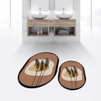 Viyana Home Dijital Baskılı Kaymaz Taban Yıkanabilir Oval Ikili Banyo Paspas Klozet Takımı, V-O-Klozet-28-Kahve, - Renkli