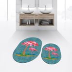 Viyana Home Dijital Baskılı Kaymaz Taban Yıkanabilir Oval Ikili Banyo Paspas Klozet Takımı, V-O-Klozet-30-Mavi, - Renkli