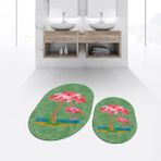 Viyana Home Dijital Baskılı Kaymaz Taban Yıkanabilir Oval Ikili Banyo Paspas Klozet Takımı, V-O-Klozet-30-Yeşil, - Renkli