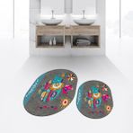 Viyana Home Dijital Baskılı Kaymaz Taban Yıkanabilir Oval Ikili Banyo Paspas Klozet Takımı, V-O-Klozet-31-Gri, - Renkli