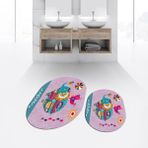 Viyana Home Dijital Baskılı Kaymaz Taban Yıkanabilir Oval Ikili Banyo Paspas Klozet Takımı, V-O-Klozet-31-Pembe, - Renkli