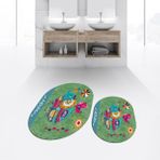 Viyana Home Dijital Baskılı Kaymaz Taban Yıkanabilir Oval Ikili Banyo Paspas Klozet Takımı, V-O-Klozet-31-Yeşil, - Renkli
