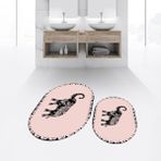 Viyana Home Dijital Baskılı Kaymaz Taban Yıkanabilir Oval Ikili Banyo Paspas Klozet Takımı, V-O-Klozet-32-Pembe, - Renkli