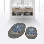 Viyana Home Dijital Baskılı Kaymaz Taban Yıkanabilir Oval Ikili Banyo Paspas Klozet Takımı, V-O-Klozet-33-Gri, - 40 x 60 cm - 60 x 100 cm