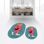Viyana Home Dijital Baskılı Kaymaz Taban Yıkanabilir Oval Ikili Banyo Paspas Klozet Takımı, V-O-Klozet-34-Mavi, - 40 x 60 cm - 60 x 100 cm