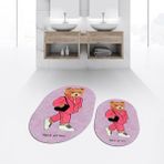 Viyana Home Dijital Baskılı Kaymaz Taban Yıkanabilir Oval Ikili Banyo Paspas Klozet Takımı, V-O-Klozet-34-Pembe, - Renkli