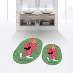 Viyana Home Dijital Baskılı Kaymaz Taban Yıkanabilir Oval Ikili Banyo Paspas Klozet Takımı, V-O-Klozet-34-Yeşil, - Renkli