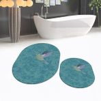 Viyana Home Dijital Baskılı Kaymaz Taban Yıkanabilir Oval Ikili Banyo Paspas Klozet Takımı, V-O-Klozet-36-Mavi,