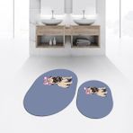 Viyana Home Dijital Baskılı Kaymaz Taban Yıkanabilir Oval Ikili Banyo Paspas Klozet Takımı, V-O-Klozet-38-Mavi, - Renkli