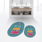 Viyana Home Dijital Baskılı Kaymaz Taban Yıkanabilir Oval Ikili Banyo Paspas Klozet Takımı, V-O-Klozet-41-Mavi, - Renkli