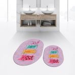Viyana Home Dijital Baskılı Kaymaz Taban Yıkanabilir Oval Ikili Banyo Paspas Klozet Takımı, V-O-Klozet-41-Pembe, - Renkli