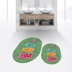 Viyana Home Dijital Baskılı Kaymaz Taban Yıkanabilir Oval Ikili Banyo Paspas Klozet Takımı, V-O-Klozet-41-Yeşil, - 40 x 60 cm - 60 x 100 cm