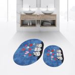 Viyana Home Dijital Baskılı Kaymaz Taban Yıkanabilir Oval Ikili Banyo Paspas Klozet Takımı, V-O-Klozet-42-Mavi, - Renkli