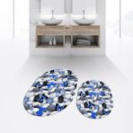 Viyana Home Dijital Baskılı Kaymaz Taban Yıkanabilir Oval Ikili Banyo Paspas Klozet Takımı, V-O-Klozet-44-Mavi, - Renkli
